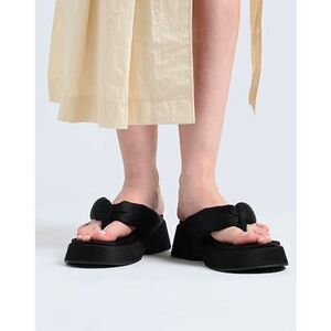 Ganni 55mm Retro Puffy Padded Satin Platform Sandals Black Women's Size 38